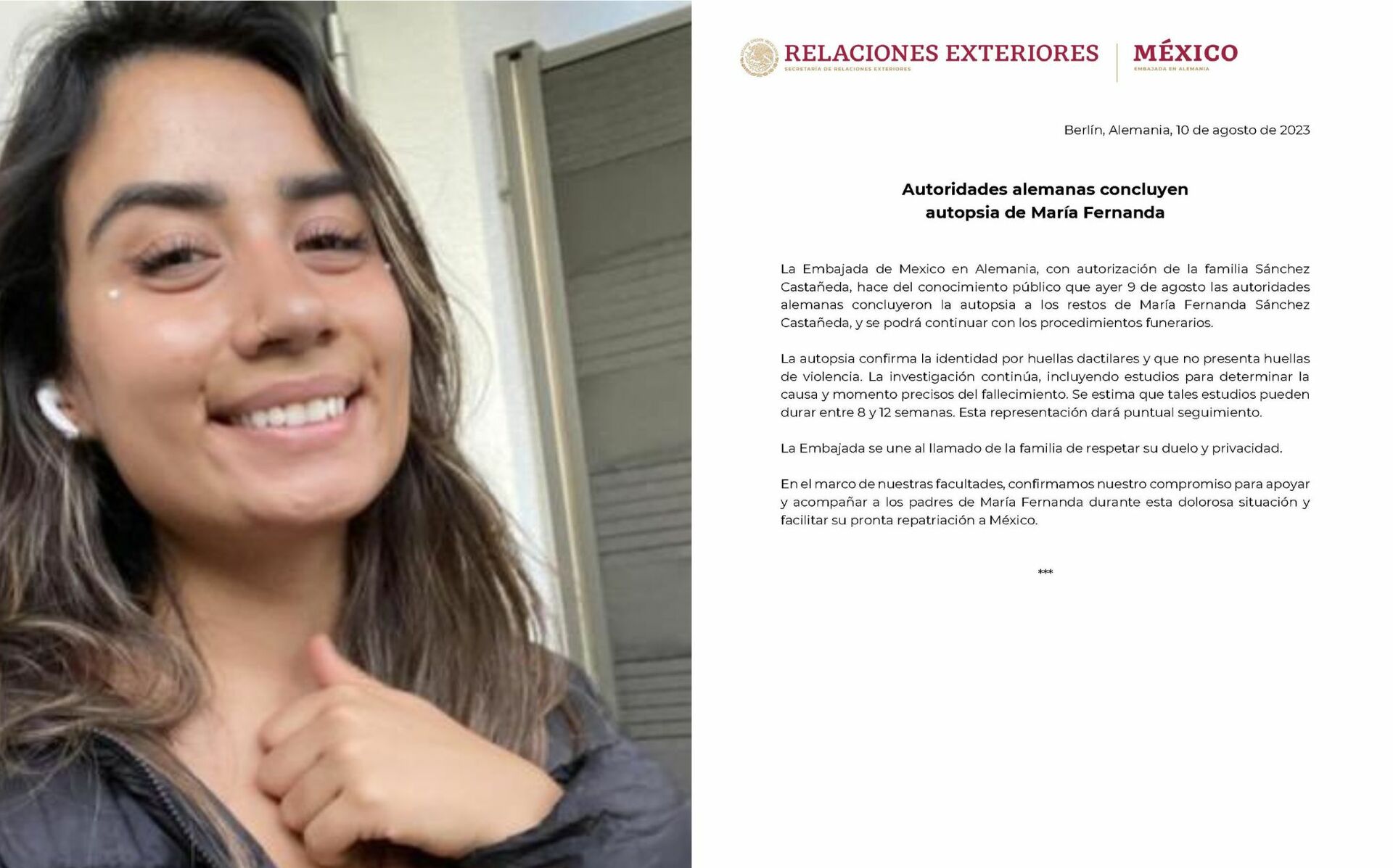 Autopsia de María Fernanda mexicana desaparecida en Alemania sin