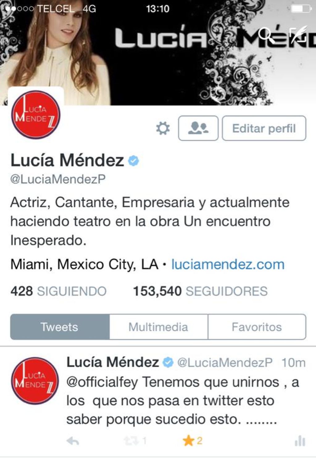 Lucía Méndez denuncia robo de 6,500 seguidores en Twitter