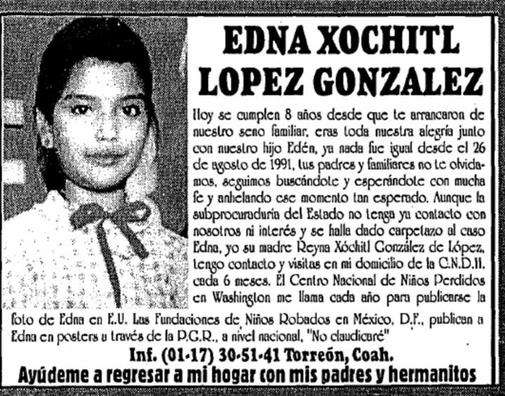 A 24 años de la desaparición de Edna Xóchitl