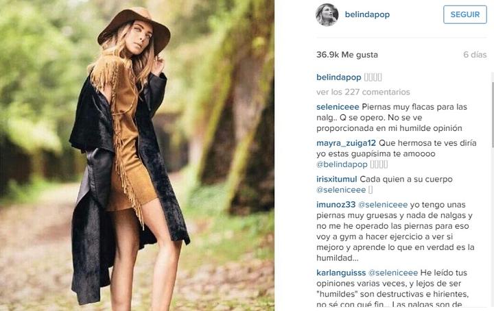 Critican piernas 'flacas' de Belinda en redes sociales