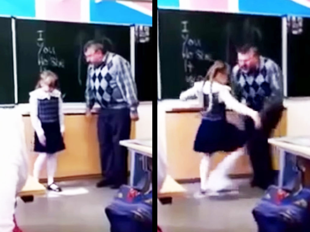 Profesor agrede a pequeña alumna y ella se desquita