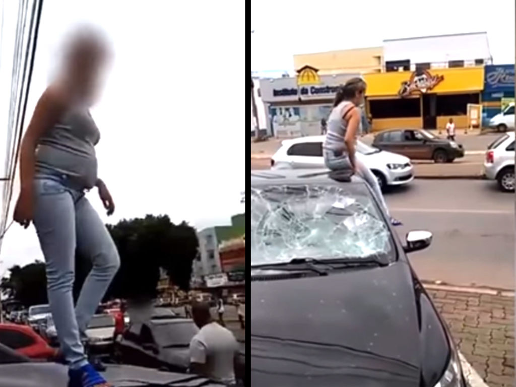 Por infiel, mujer embarazada destroza el coche de su marido