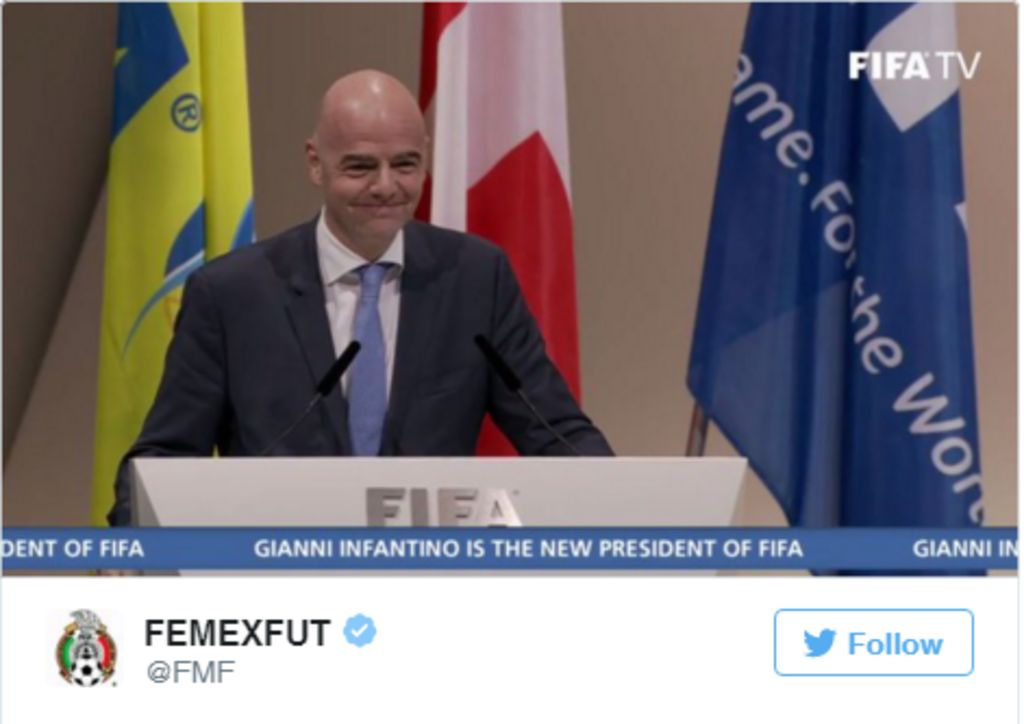 Federación Mexicana de Futbol felicita a Gianni Infantino,