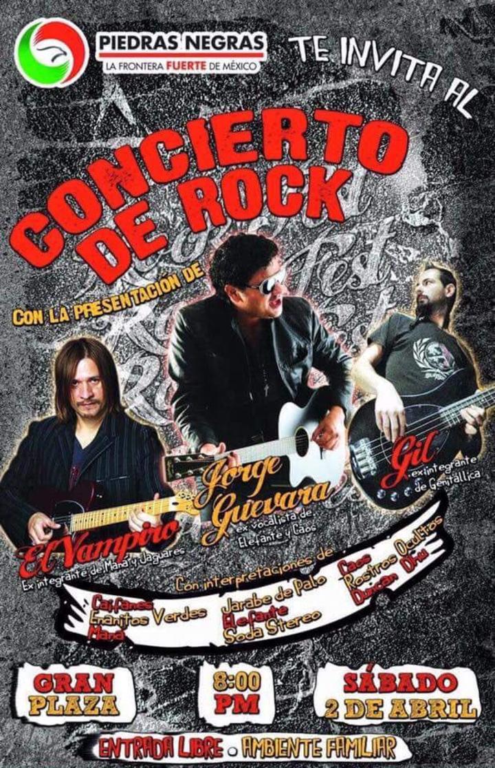 Celebrarán concierto de rock en español en Piedras Negras