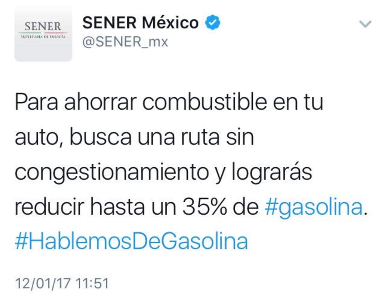 Consejo de Sener para ahorrar gasolina genera burlas en Twitter
