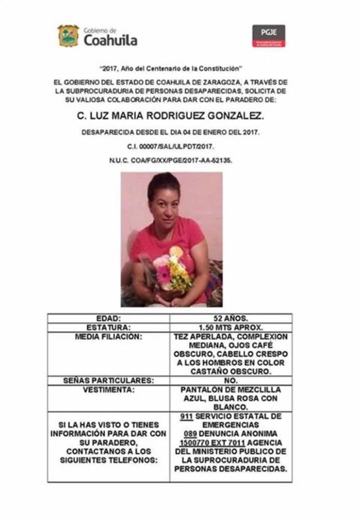 Reportan mujer desaparecida en Saltillo