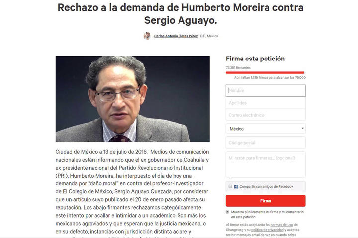 Más de 86 mil apoyan a periodista Sergio Aguayo