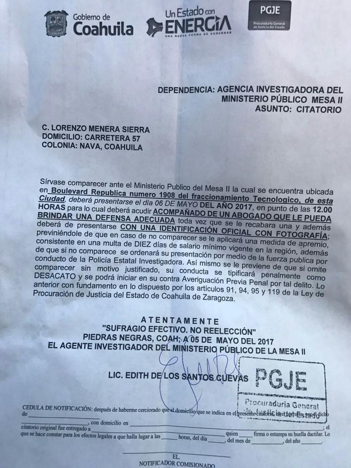 Cita PGJE a candidato independiente de Piedras Negras