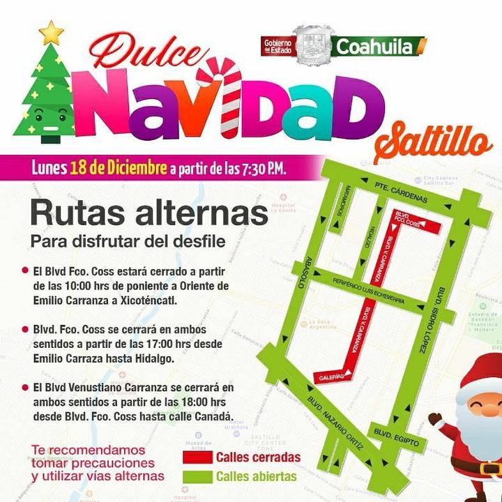 Cierran calles por desfile 'Dulce Navidad' en Saltillo