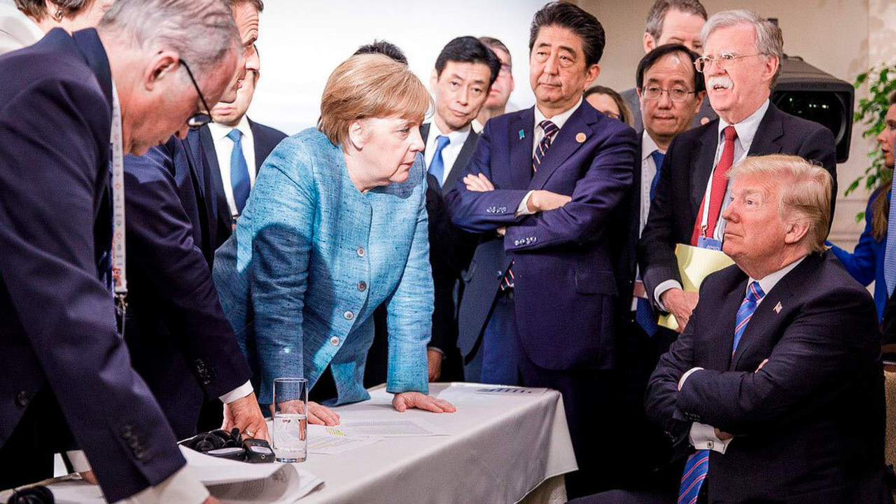 Los memes de Donald J Trump y Angela Merkel en el G-7