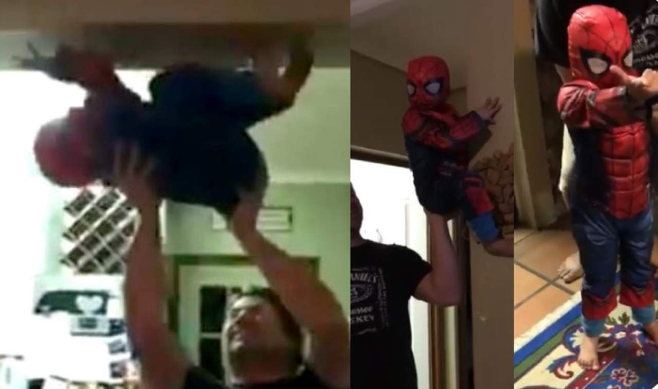 VIRAL: Niño con disfraz de Spiderman y su papá conquistan en redes