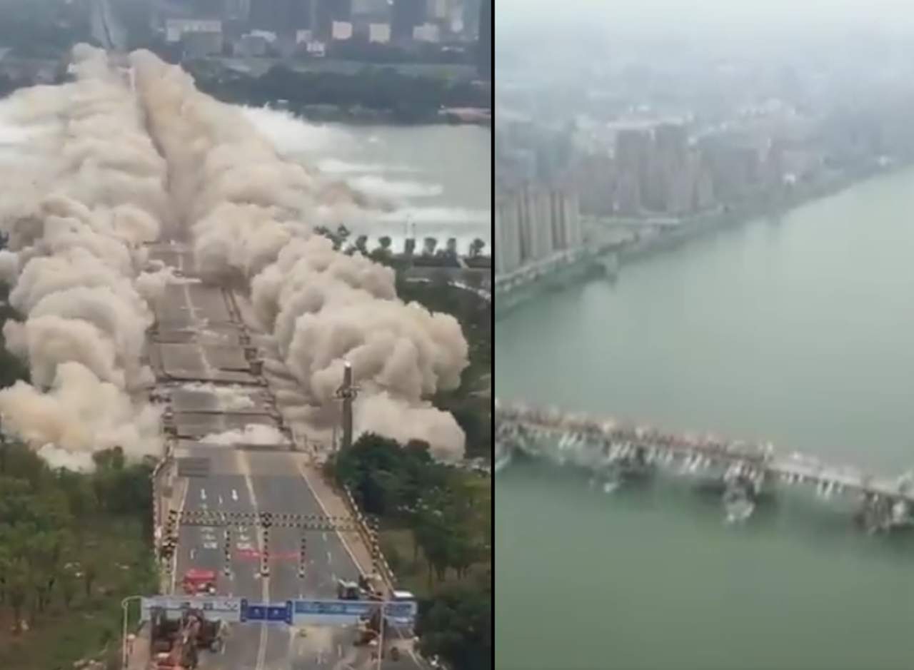 Increíble demolición de puente captada en video