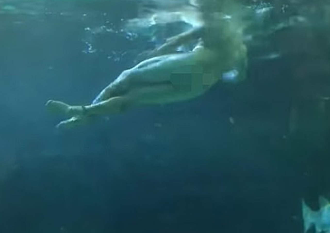 Hombre desnudo se lanza a tanque de tiburones