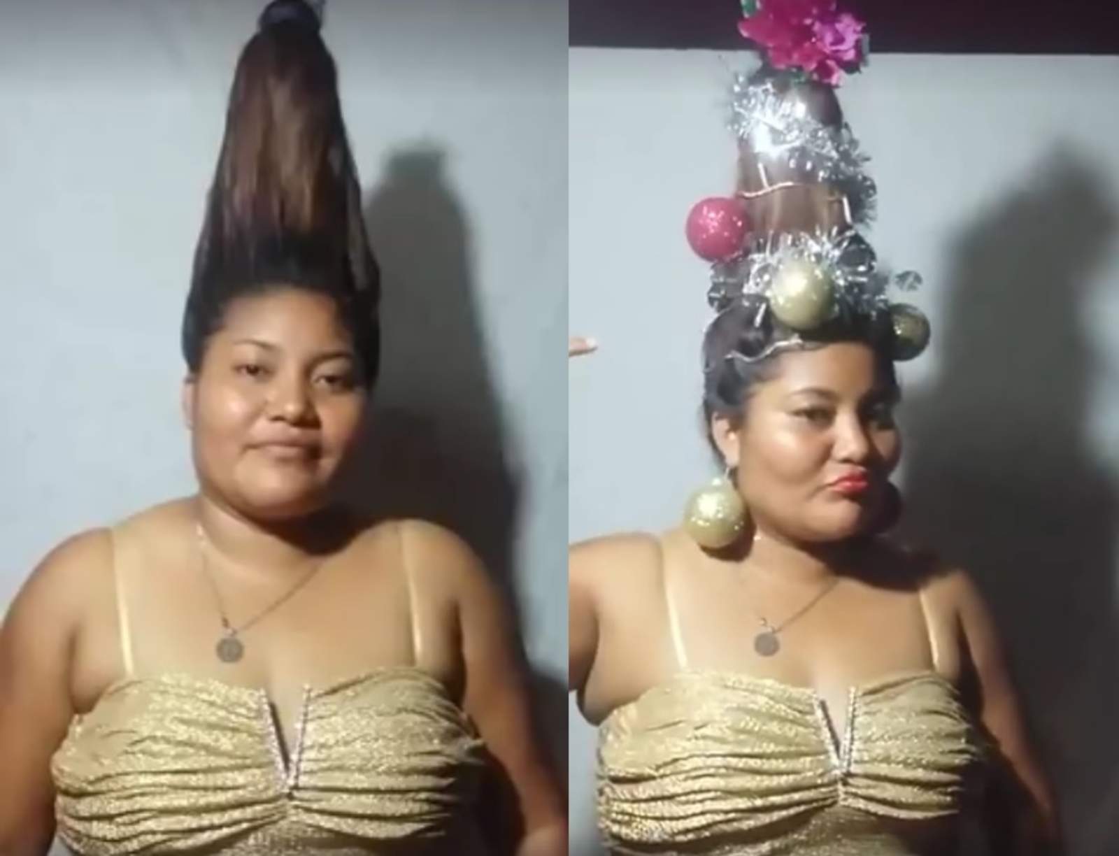 VIRAL: Mujer sorprende con su peculiar 'peinado navideño'
