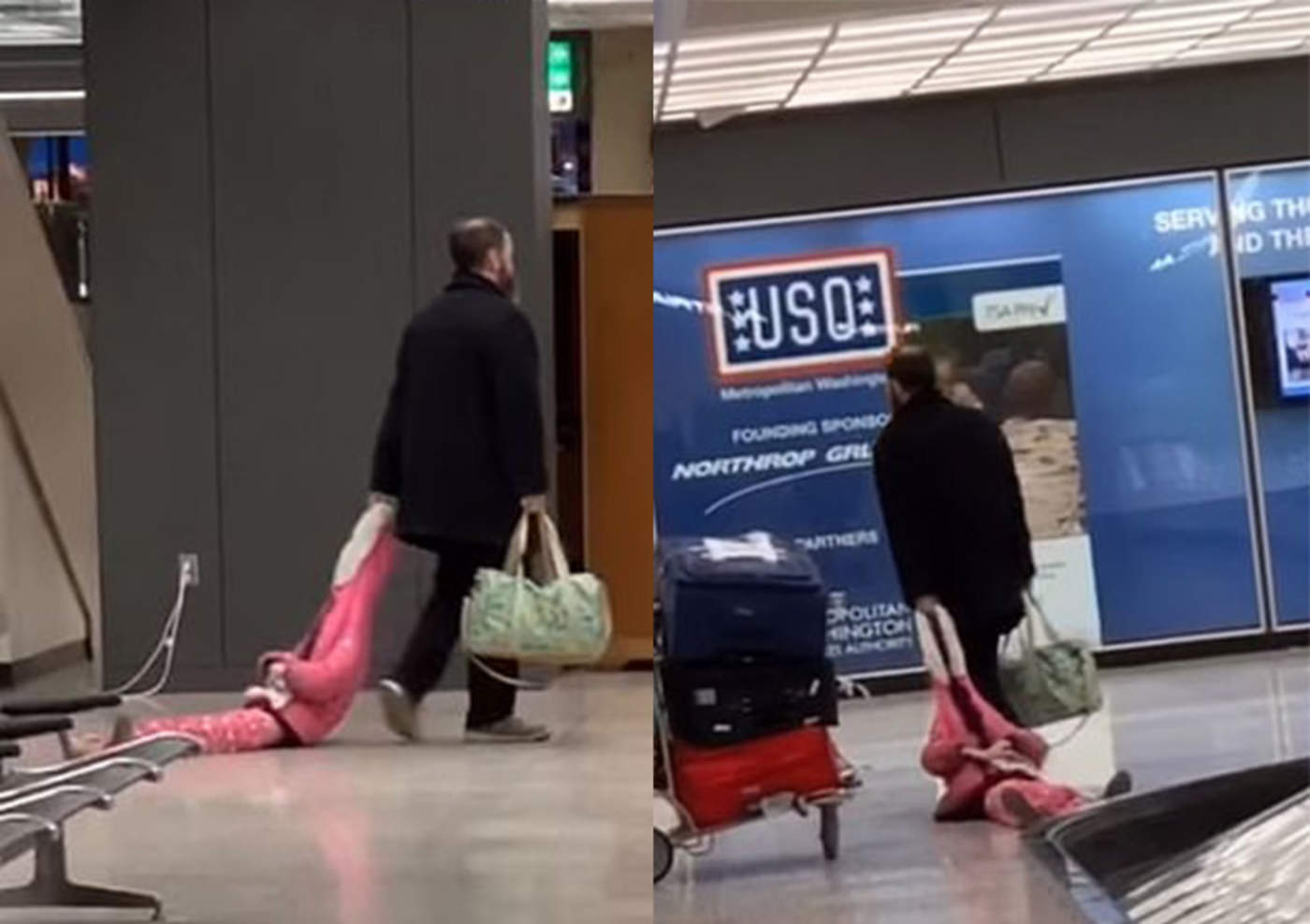 Papá se hace viral al arrastrar a su hija por el aeropuerto