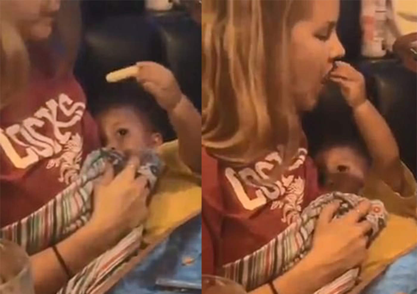 Su bebé la alimenta mientras ella lo amamanta