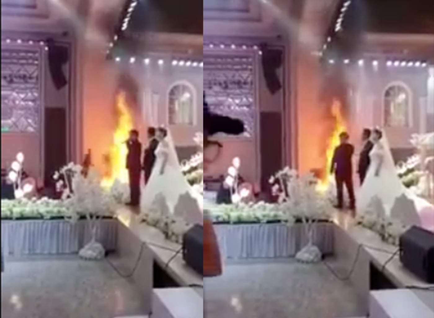 VIRAL: Continuaron con boda a pesar de que se encontraba en llamas