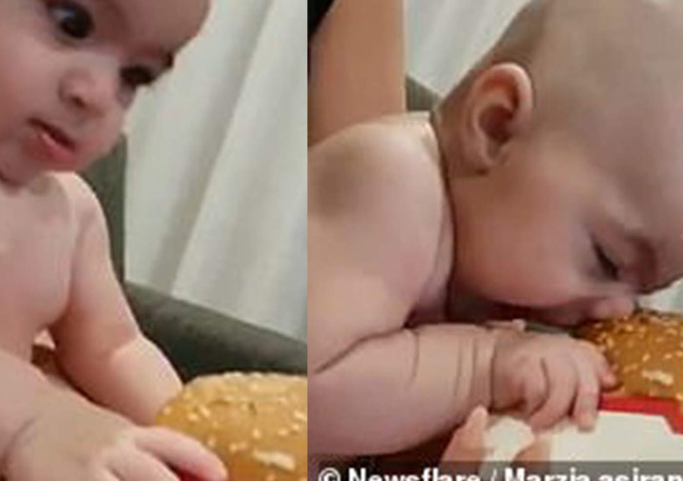 Bebé reacciona al conocer hamburguesa por primera vez
