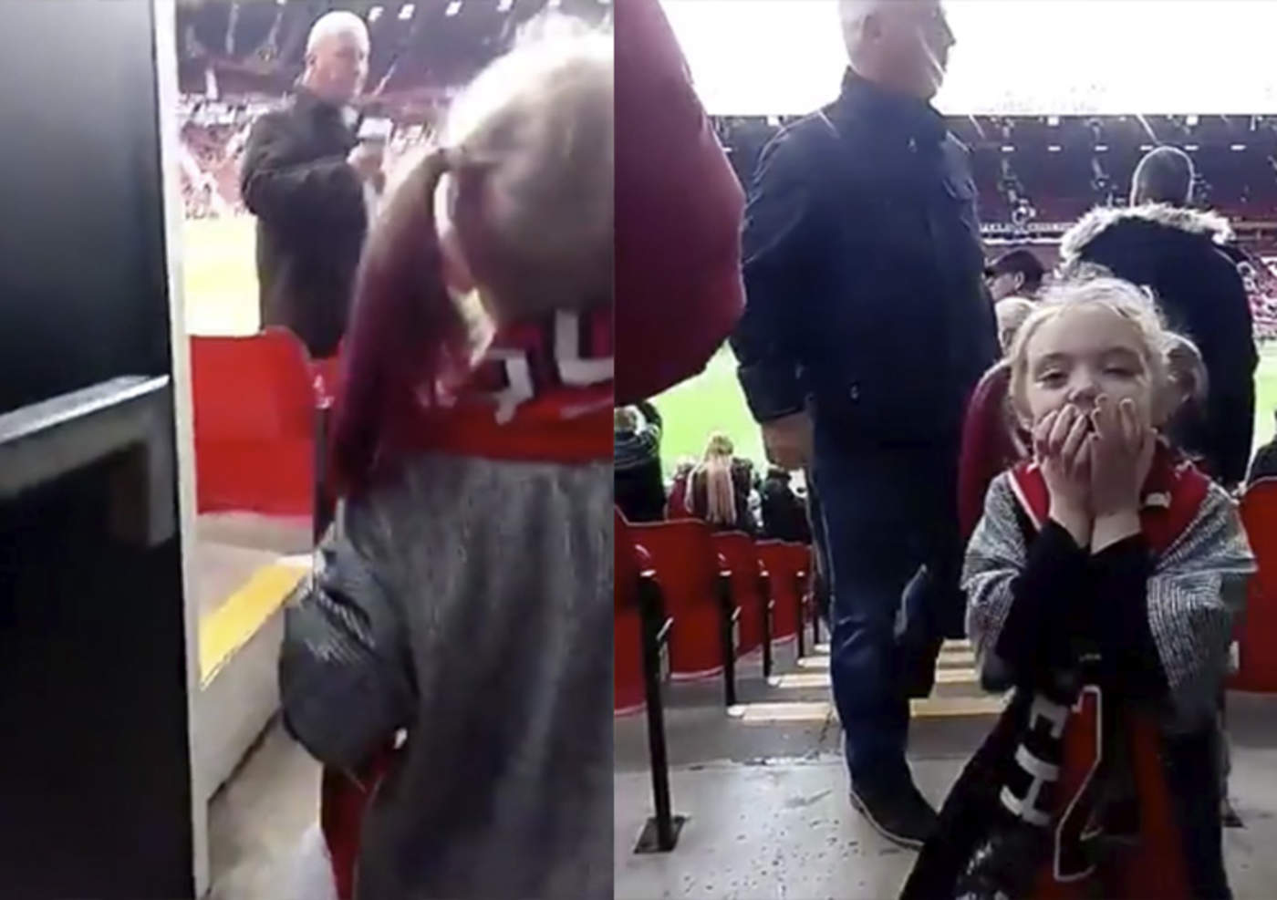La tierna reacción de niña al conocer estadio del Manchester United