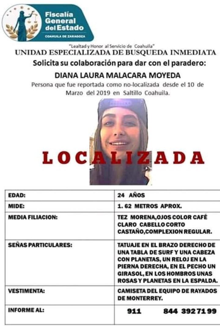 Localizan a joven mujer reportada como desaparecida en Saltillo