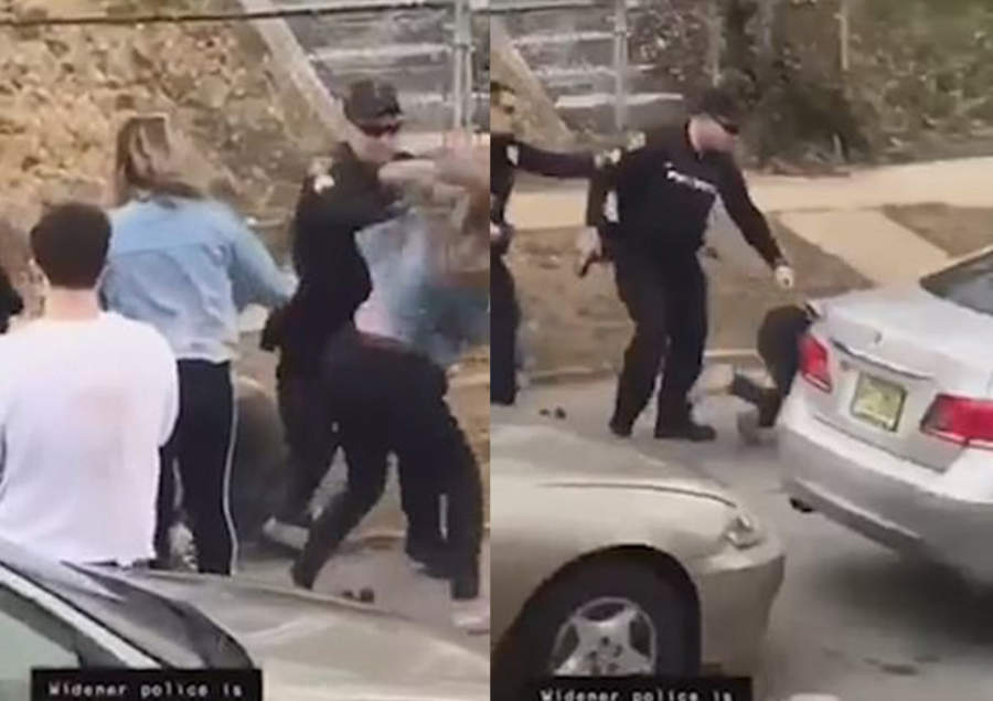 Captan a oficial de policía golpeando a joven