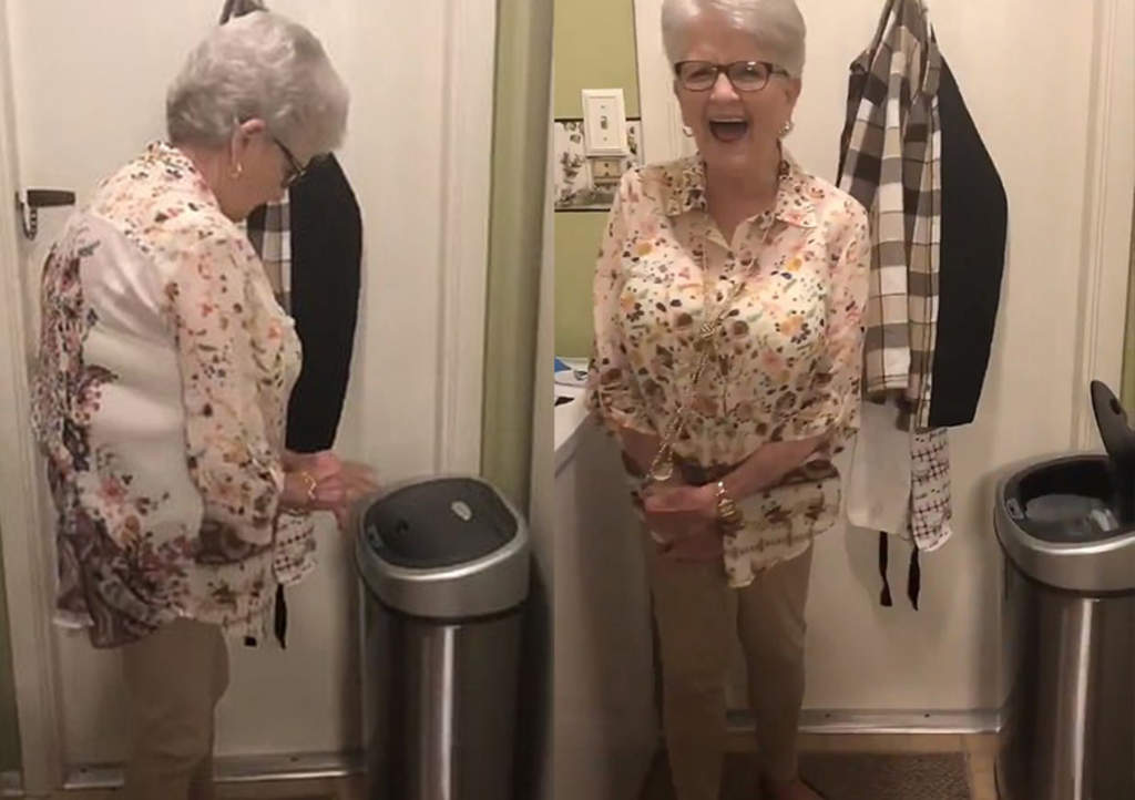 La adorable reacción de abuela ante basurero eléctrico