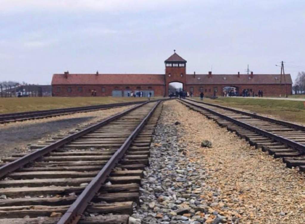 Turista intenta robar rieles de tren de campo de concentración