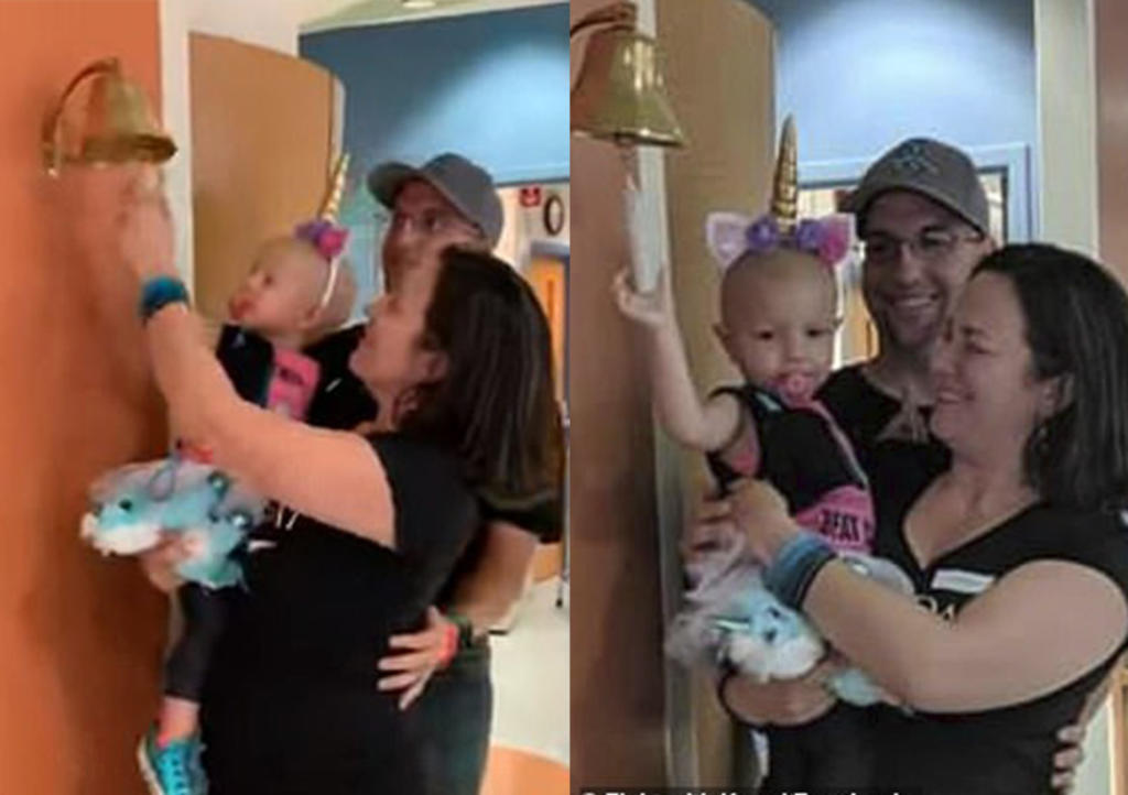 Bebé toca campana para festejar que superó el cáncer