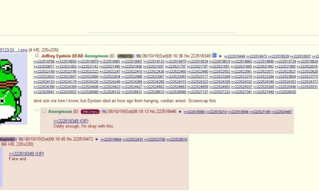 La muerte de Epstein se supo primero por el foro 4chan