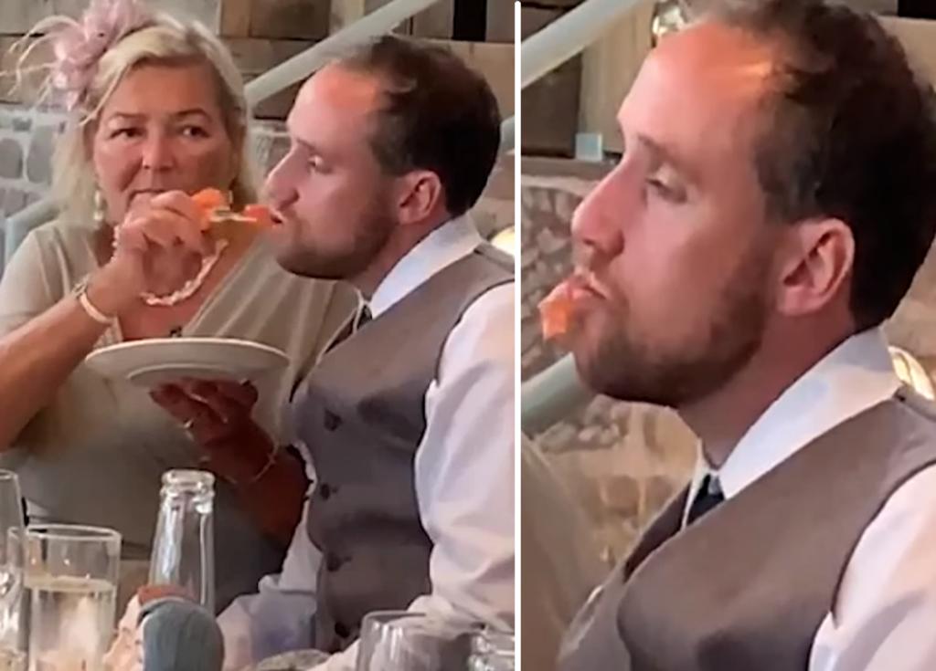 Suegra alimenta a novio borracho durante su boda