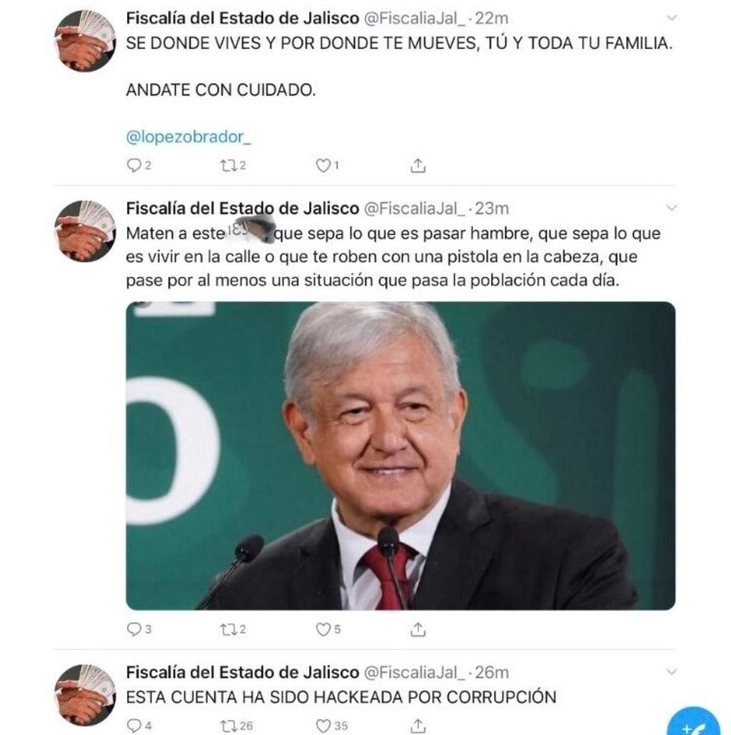 Hackean Twitter de Fiscalía de Jalisco; amenazan a AMLO