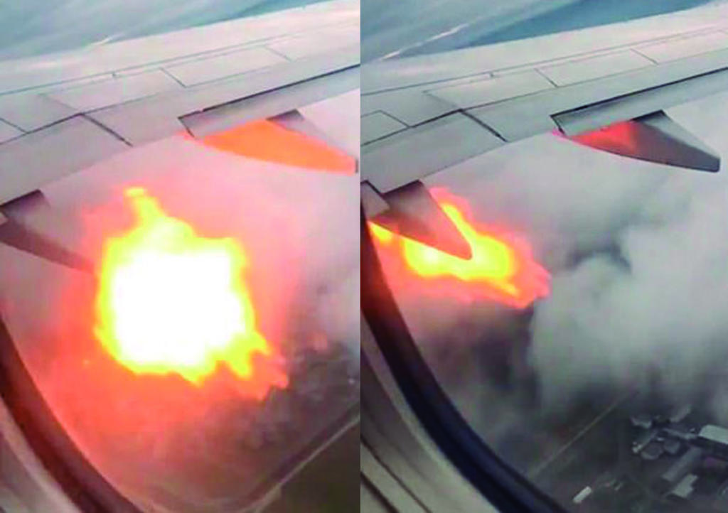VIRAL: Captan motor de avión incendiándose en pleno vuelo