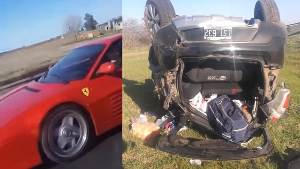 VIDEO: Intentaban rebasar a un Ferrari y terminaron volcándose