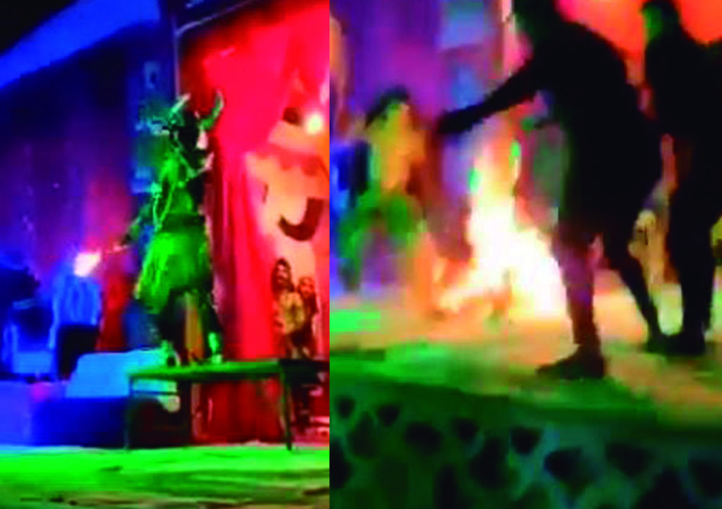 VIDEO: Antorchista se prende fuego accidentalmente