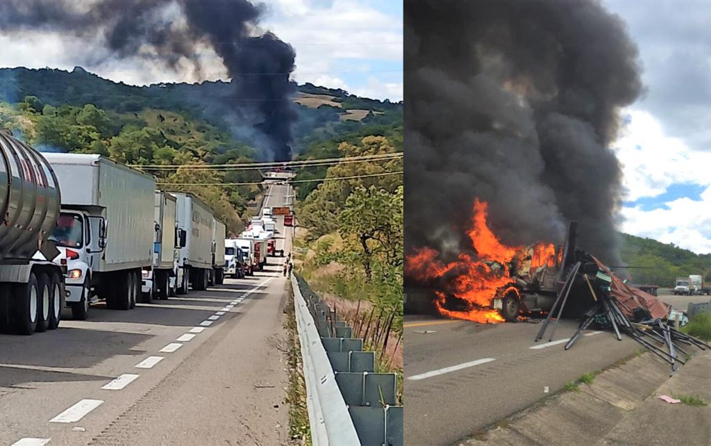 Tráiler se incendia en Oaxaca y calcina a conductor