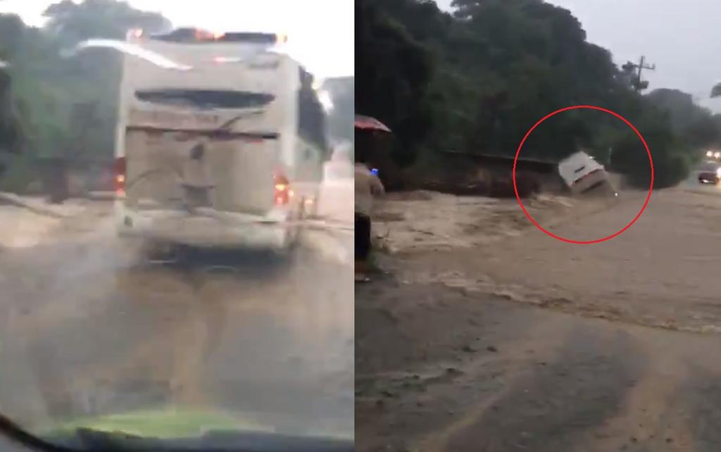 VIDEO: Camión se vuelca y hunde en un río por 'Priscilla'