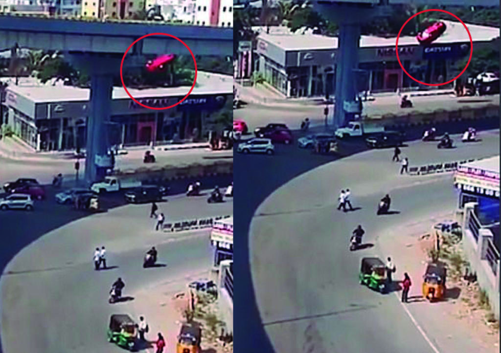 Video: Auto sale volando de puente y cae sobre mujer