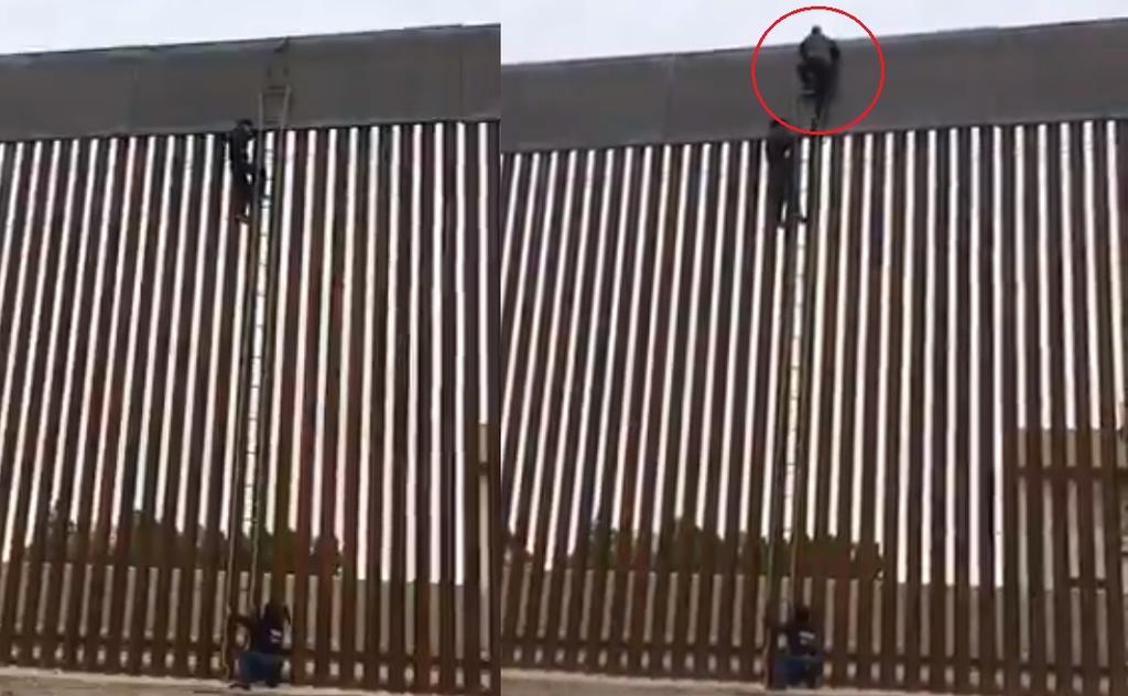 Migrantes burlan el muro de Trump con sólo una escalera