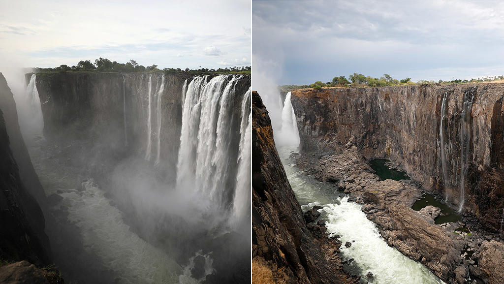 El impresionante antes y después de unas cataratas que se secan
