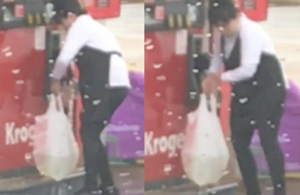 Mujer intenta llevar gasolina en bolsa de plástico y confunde al Internet
