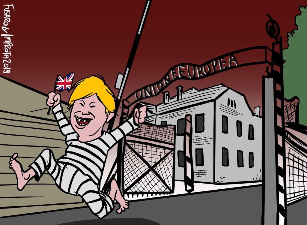 Indigna caricatura que muestra a la Unión Europea como Auschwitz