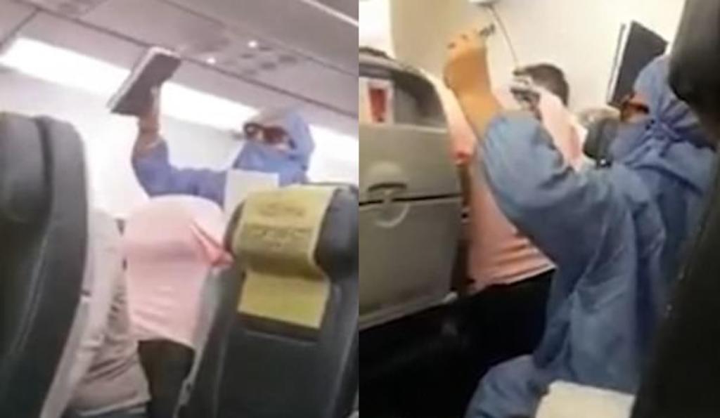 VIDEO: Mujer desata el pánico en un avión al amenazar con explotarlo