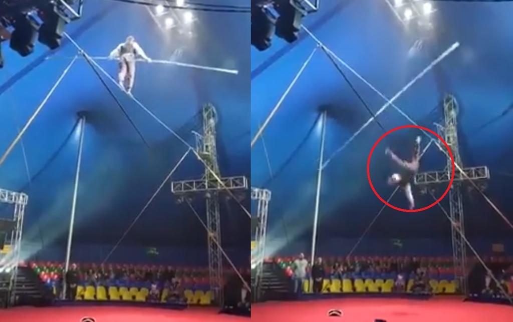 VIDEO: Trapecista cae desde lo alto en pleno espectáculo al perder el equilibrio