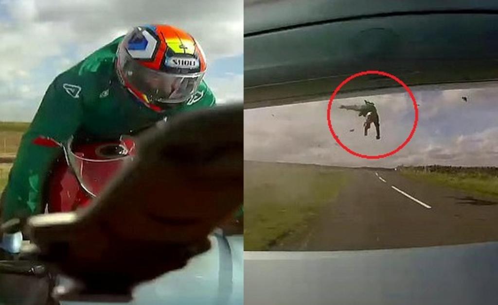 Motociclista sale 'volando' tras ser impactado de frente por un carro