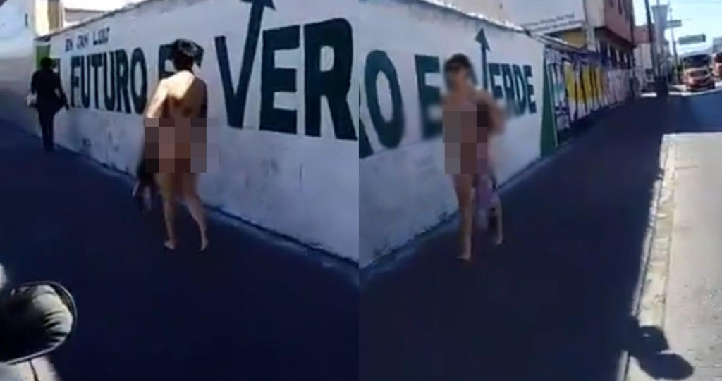 Captan a mujer desnuda caminando por calles de San Luis Potosí