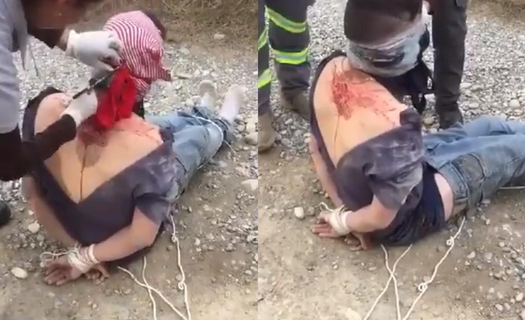 VIDEO: Encuentran a joven maniatado y con signos de tortura en Cadereyta