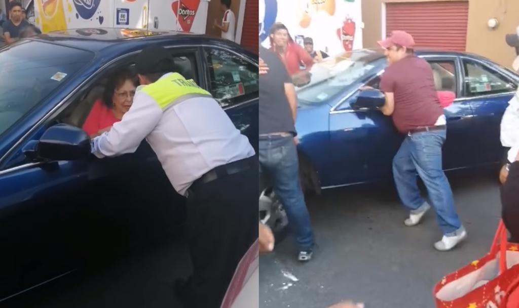 'No me importa que me multen'; mujer mayor bloquea el paso con su vehículo