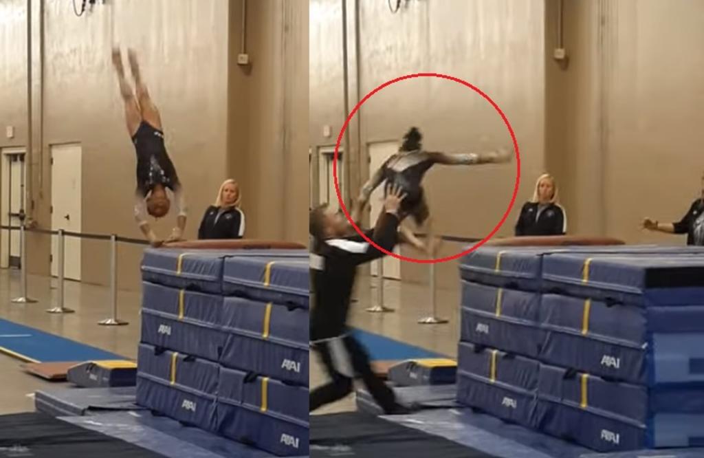 VIRAL: Entrenador de gimnasia salva a su alumna al dar un mal salto
