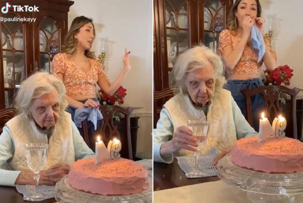 Cómica reacción de una abuela a su cumpleaños 94