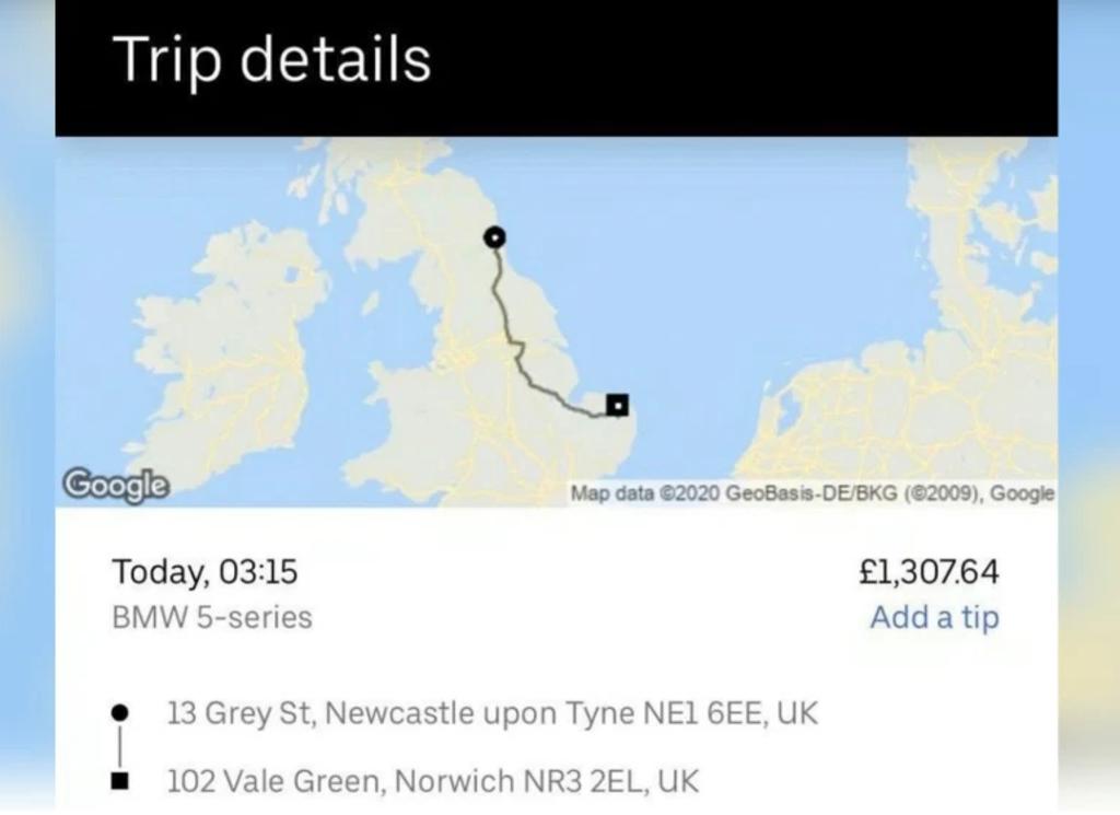 Termina a 402 kilómetros de su destino por subir borracho a un Uber